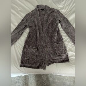 Dynamite Plush Chenille Open-Front Cardigan - Gray Brown